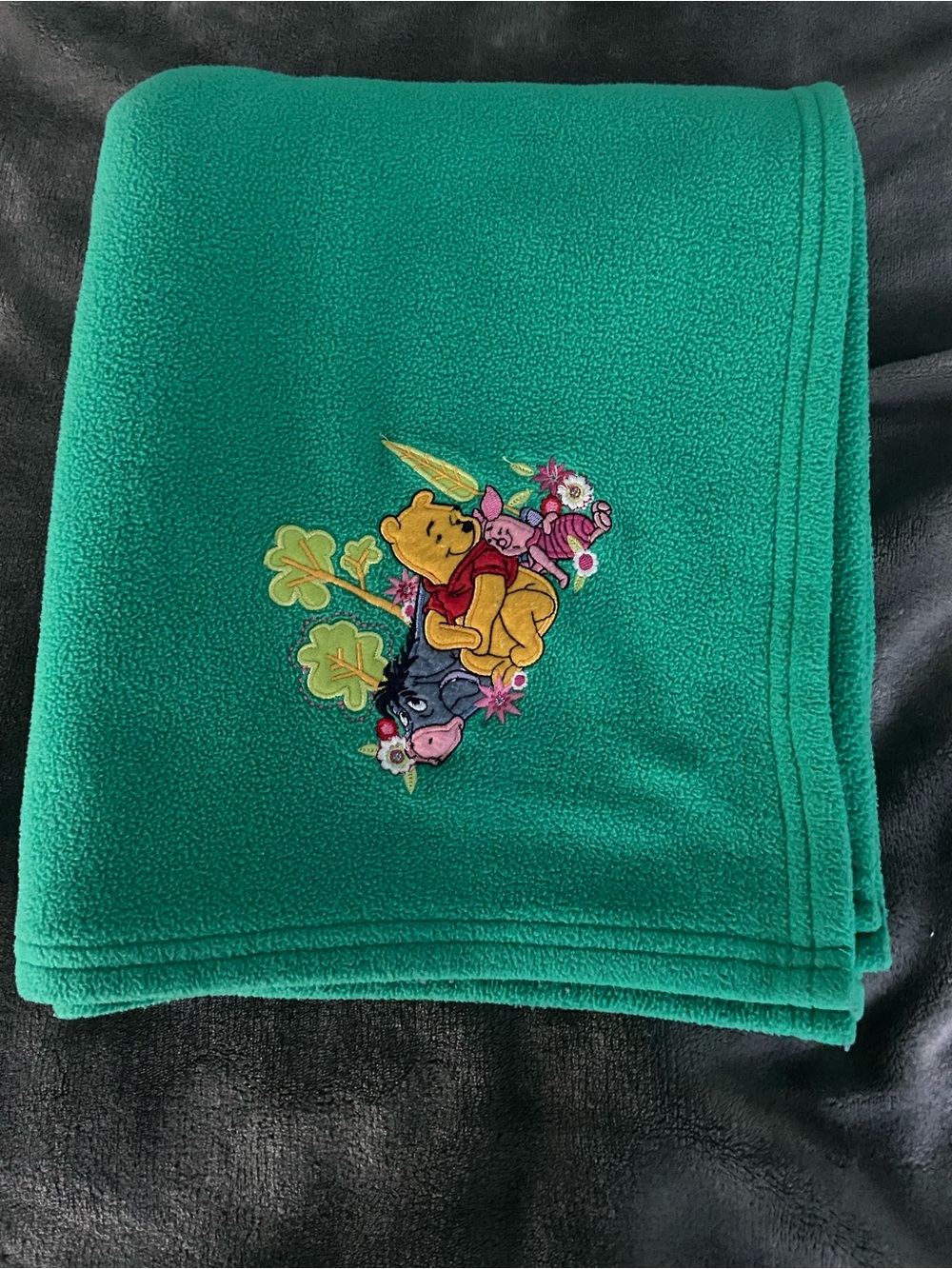 Green Throw Fleece Blanket with Winnie the Pooh Embroidery